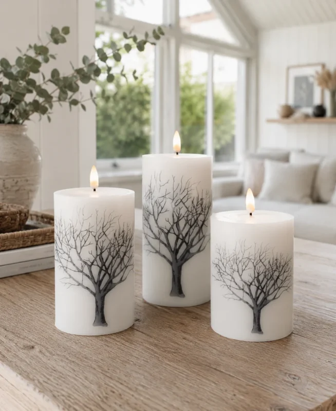 LED Blockkerzen Nature – Set mit 3 St. und Fernbedienung
