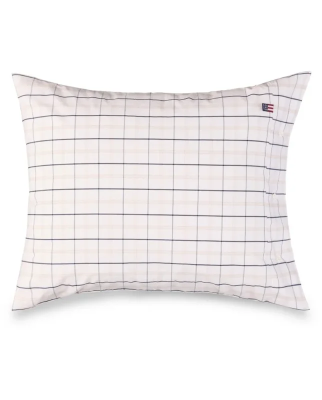 LEXINGTON Kissenbezug aus kariertem Percale, weiß/beige/marineblau