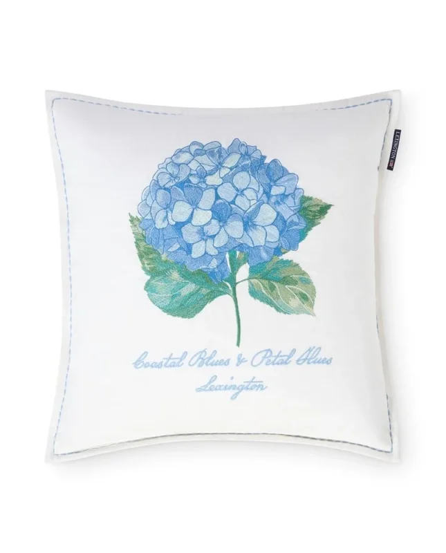 Lexington Floral Embroidered Kissenhülle aus Leinen und Baumwolle