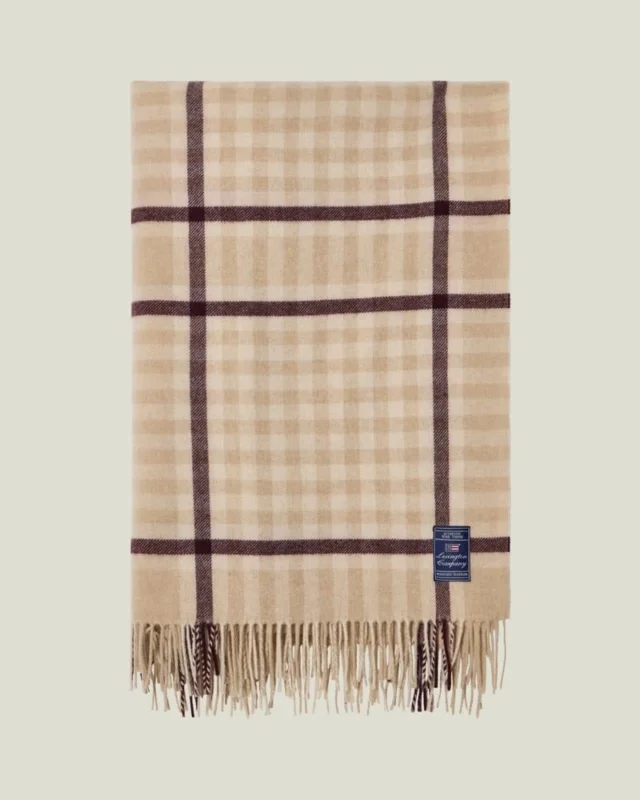 LEXINGTON Kariertes Plaid aus recycelter Wolle, beige/fig