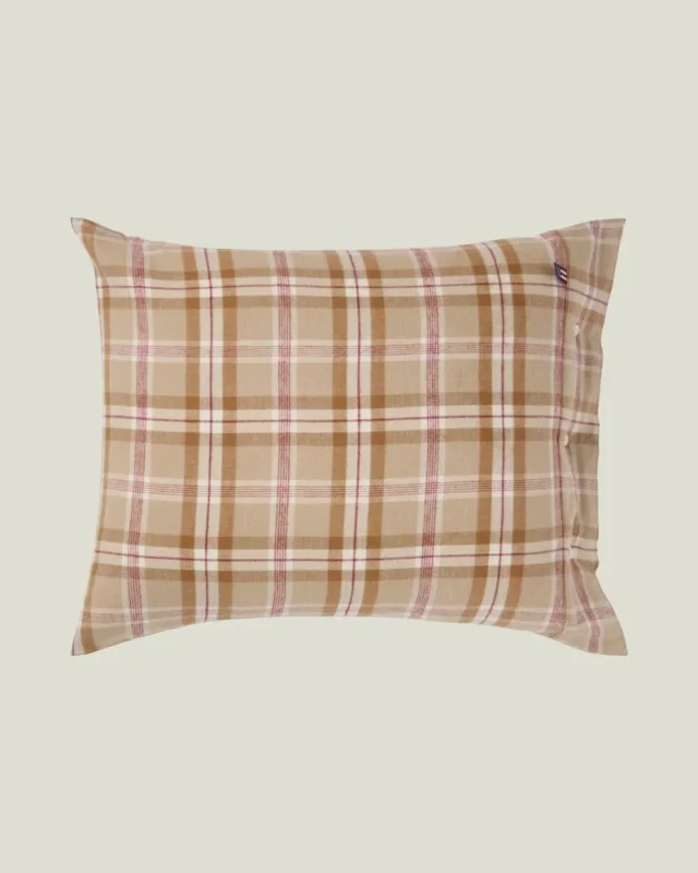 LEXINGTON Karierter Kissenbezug aus Baumwollflanell, fudge/beige/fig