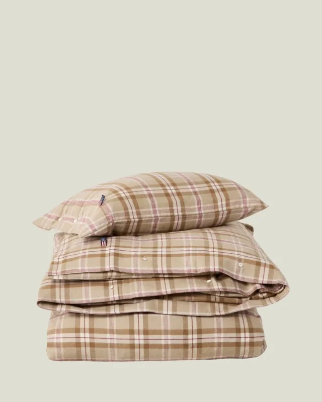 LEXINGTON Kariertes Bettwäsche-Set aus Baumwollflanell, fudge/beige/fig