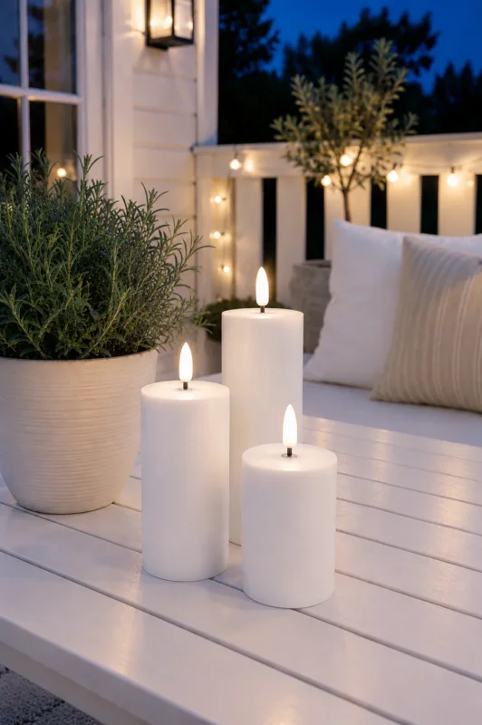 LED Aussen-Blockkerzen Set - 3 Stk - Weiß