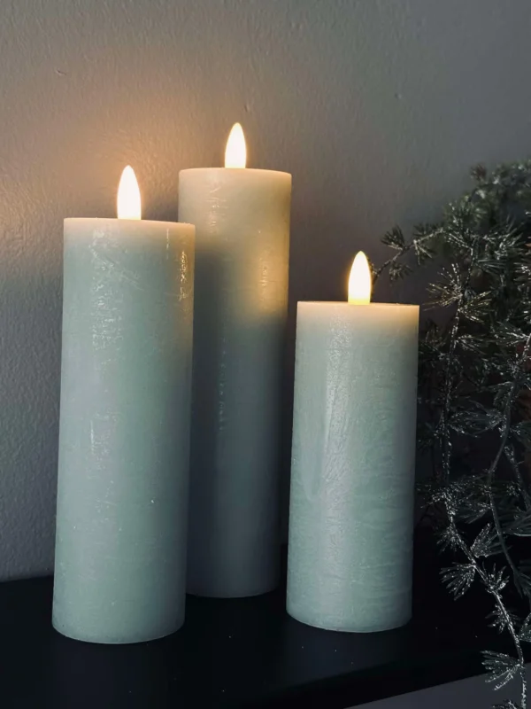 LED Blockkerzen / Mint – 3 Stk. Rustikal Ø 5 cm