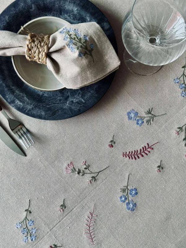 Tischdecke Flower-Stickerei - Leinen-Look