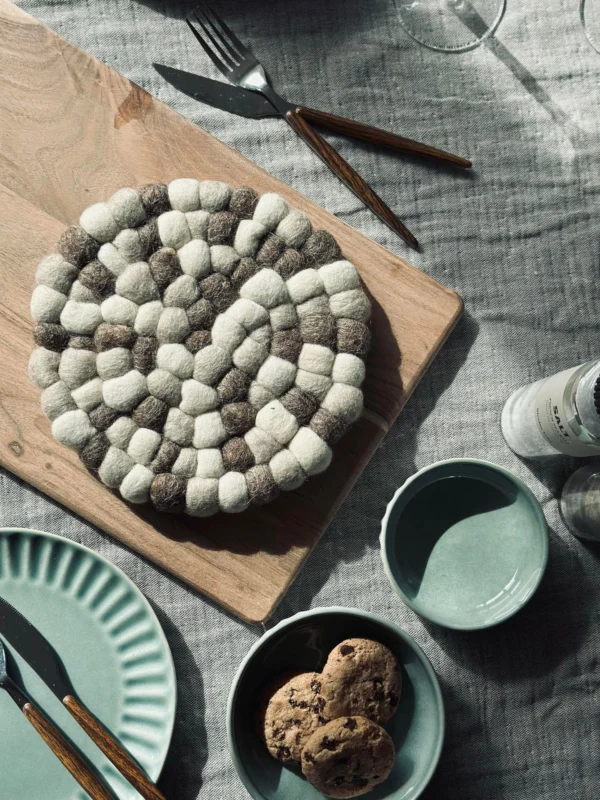 Tischuntersetzer DOTS - Natur / Braun Wolle