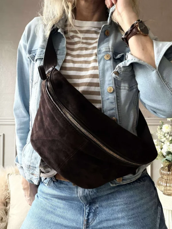 Bauchtasche Julia Veloursleder - Dark coffee