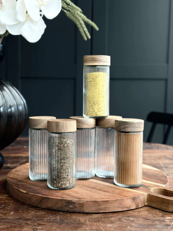 Gewürzgläser mit Holzdeckel - 6 Stk
