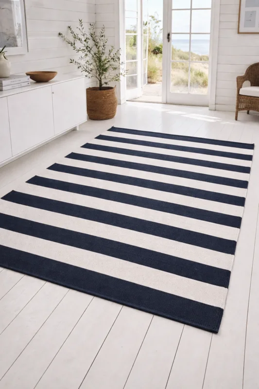 Teppich BRED STRIB - 140x200 cm Anthrazit / Natur