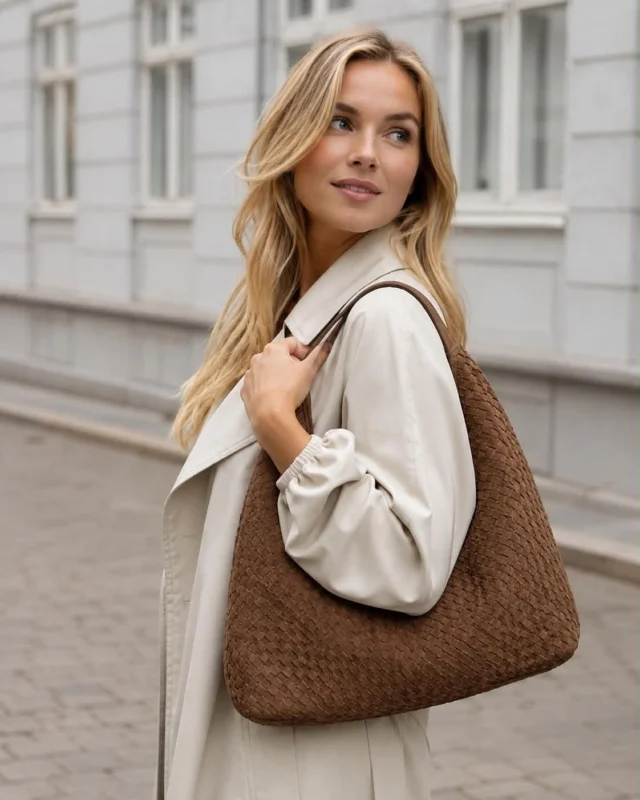 Handgeflochtene Veloursleder-Handtasche - Mud