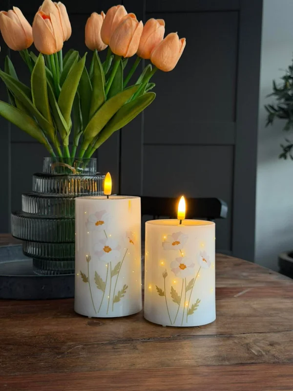 LED-Blockkerzen TWINKLE Poppy Rose - Set mit 2 Stück