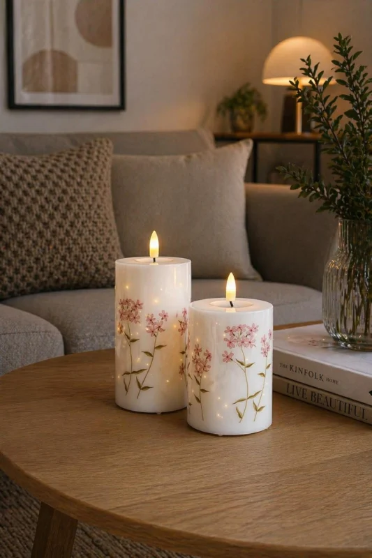 LED-Stumpenkerzen TWINKLE flower - Set mit 2 Stk.