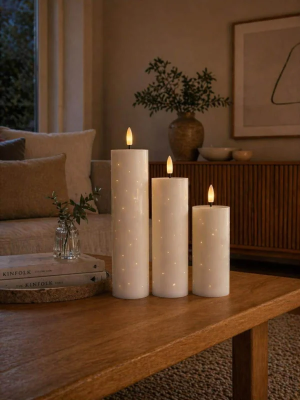 LED-Blockkerzen TWINKLE Weiß - Set mit 3 Stk.