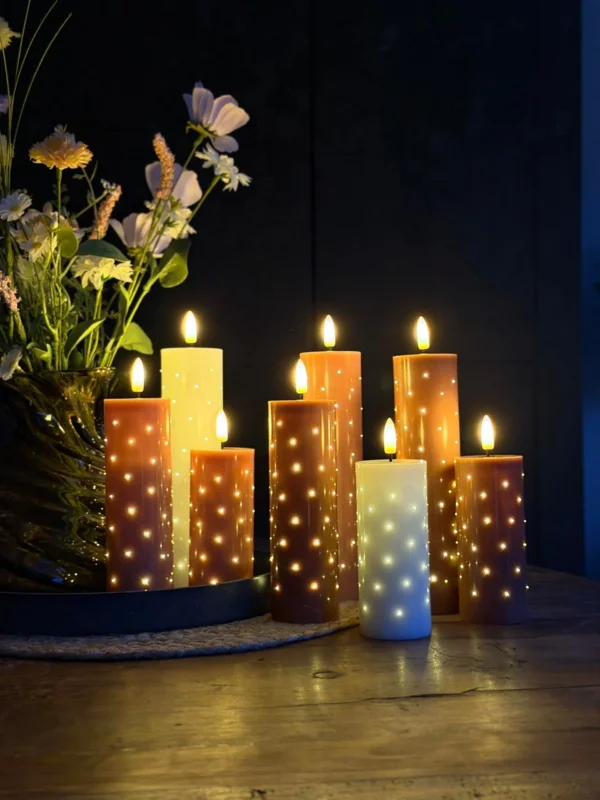 Blockkerzen TWINKLE Braun - Set mit 3 Stück