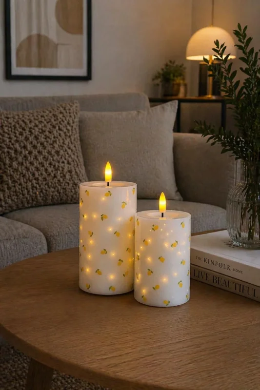 LED-Blockkerzen TWINKLE Citrus - Set mit 2 Stk