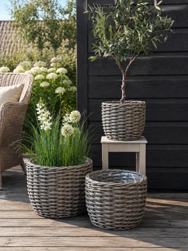 Pflanzenkörbe RATTAN Grau – Set mit 3 Größen