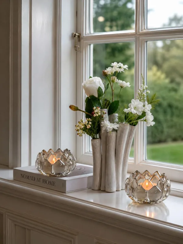 Teelichthalter beige Lotus - Set mit 2 Stk.