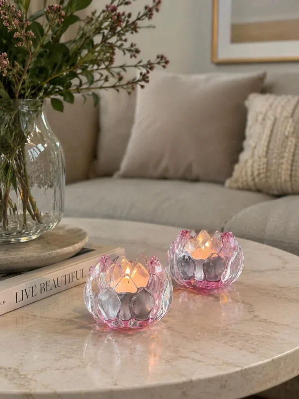 Kerzenhalter rosa Blume - Set mit 2 Stk