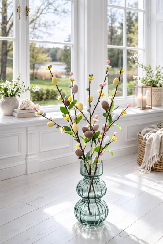 Zweig mit Ostereiern 65 cm - neutrale Farben