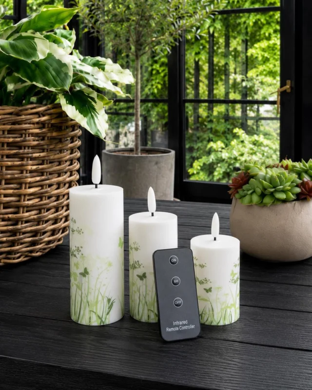 Außen-Blockkerzen Green Flower - Set mit 3 Stück