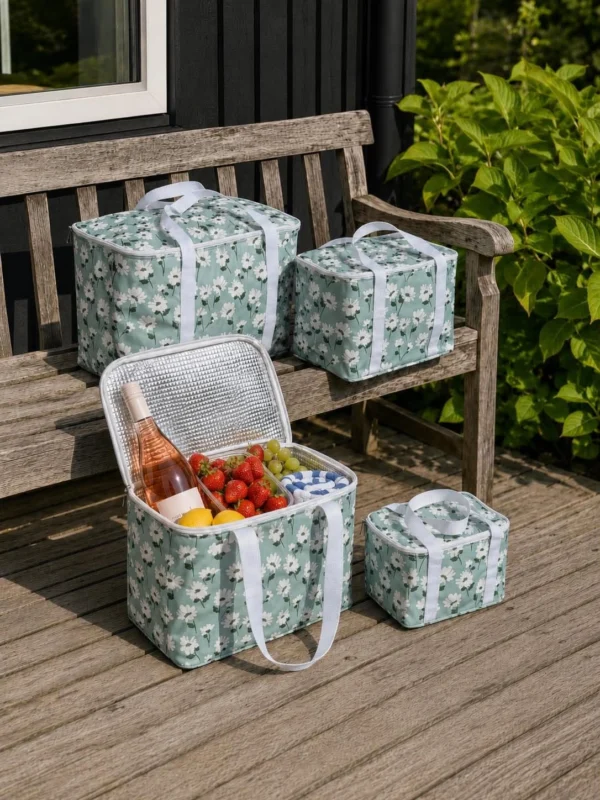 Kühltasche mit weißen Blumen - mehrere Größen