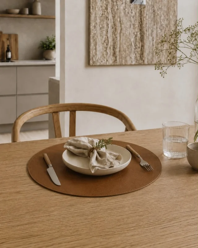 Rundes Platzset – wendbar Cognac / Natur