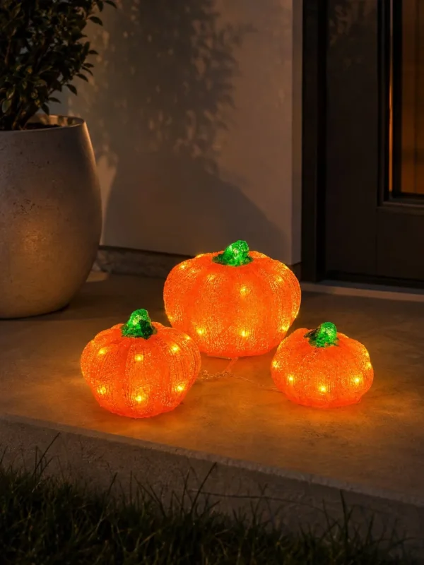 Kürbisse mit LED-Licht - Set mit 3 Stück