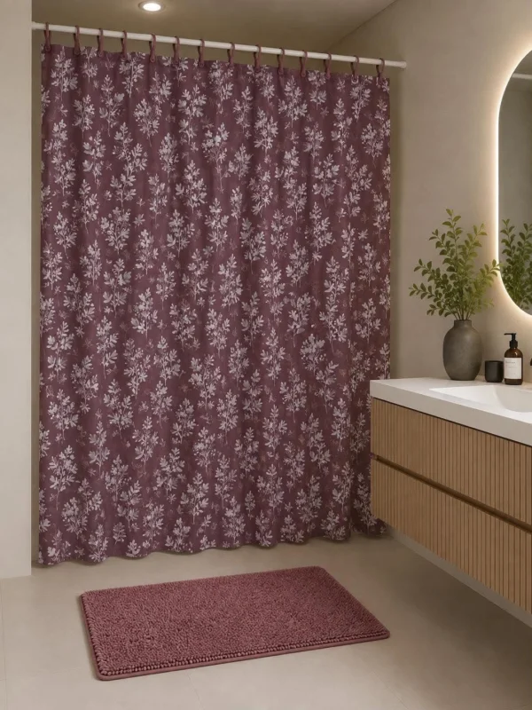 Badezimmerset: Duschvorhang & Badematte / Bordeaux