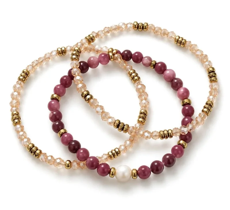 Armband Leah Bordeaux/Natur – Set mit 3 Stück