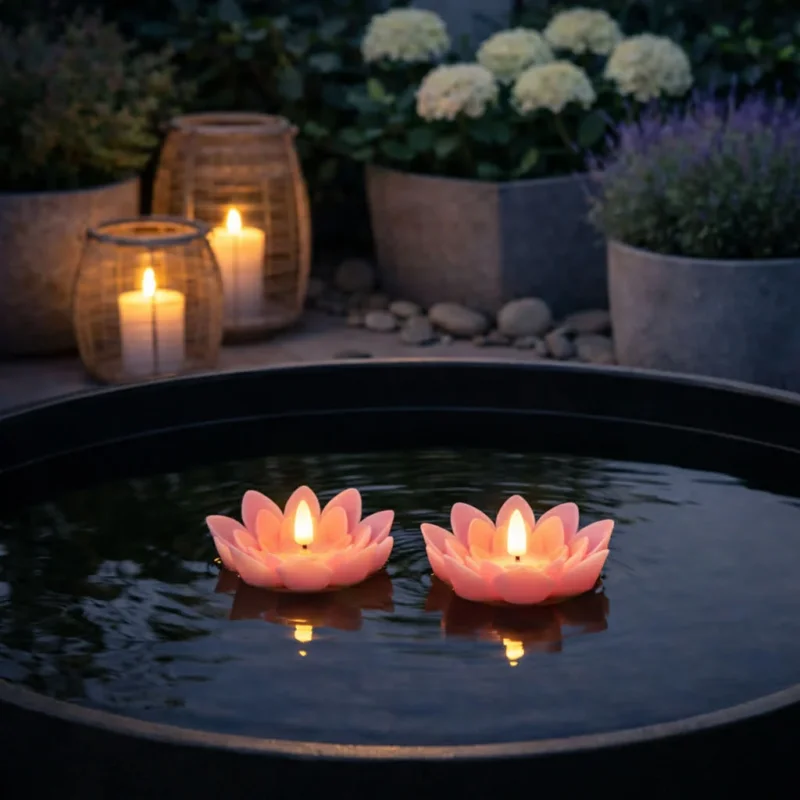 Schwimmkerzen mit Timer - Set mit 2 Stk. Rosa Lotus