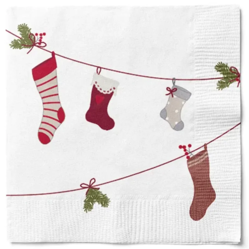 Servietten mit Weihnachtsstrümpfen - 20 Stk