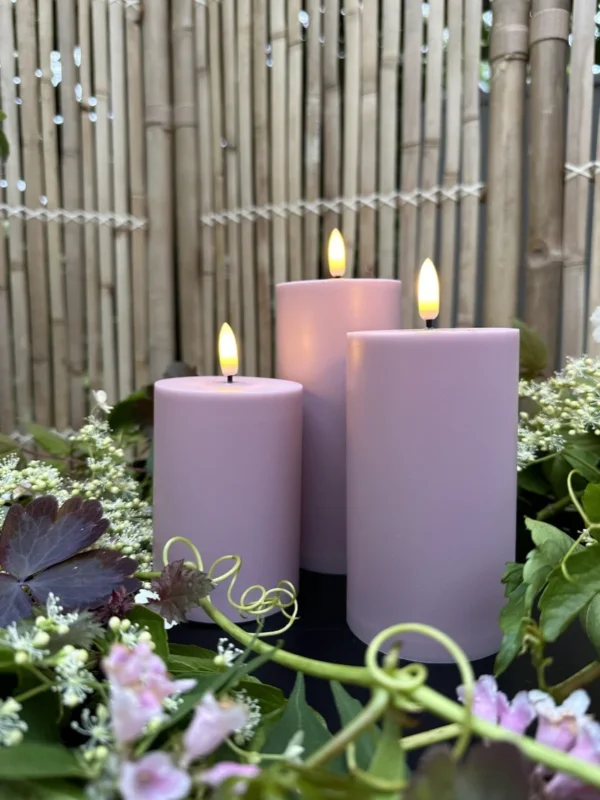 LED-Außenblockkerzen-Set, 3 Stück – Rosa
