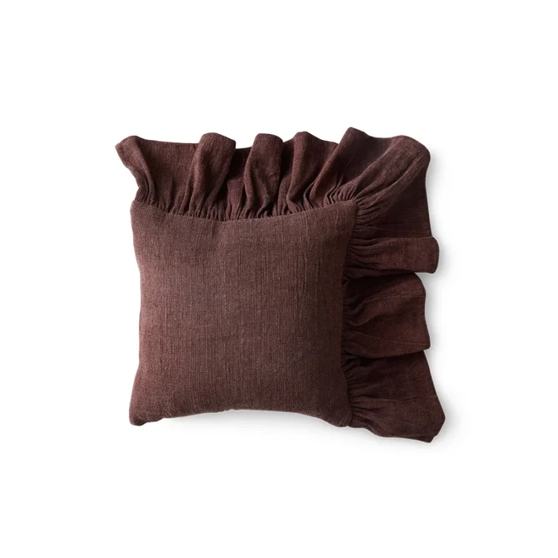 HKliving Ruffle Kissen Chestnut – Baumwolle, 50x50 cm
