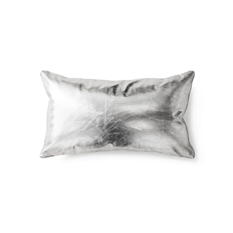 HKliving Metallic-Look Kissen silver lining – Kunstleder, 60x35 cm