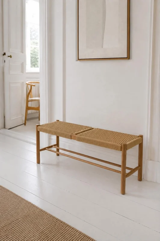 Bank Cotta aus massiver Eiche und Geflechtsitz - 110 cm