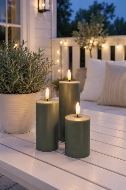 LED Außen-Blockkerzen - Set mit 3 Stück - Grün