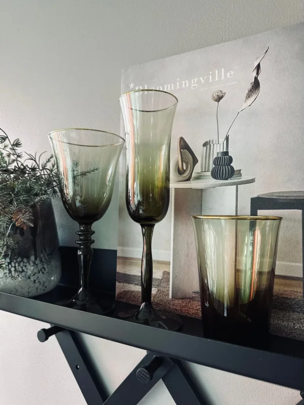 Champagneglas - Grøn med guldkant - VIAMAJA.DK