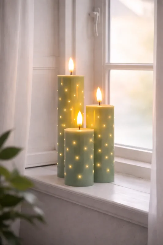LED-Blockkerzen TWINKLE Grün - 3er-Set