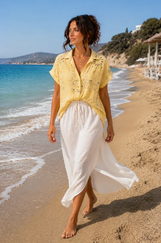 Bluse Bandana Baumwollgaze - yellow