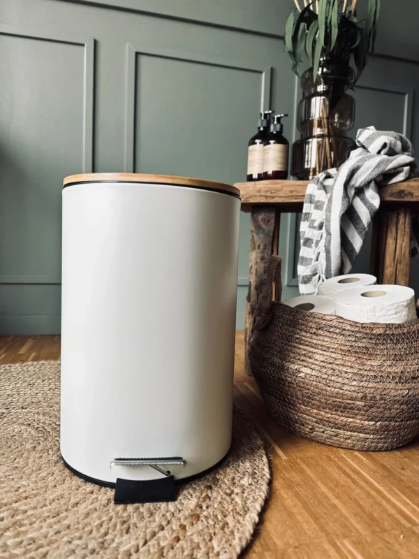 Toiletspand med bambus låg - Hvid Big size - VIAMAJA.DK